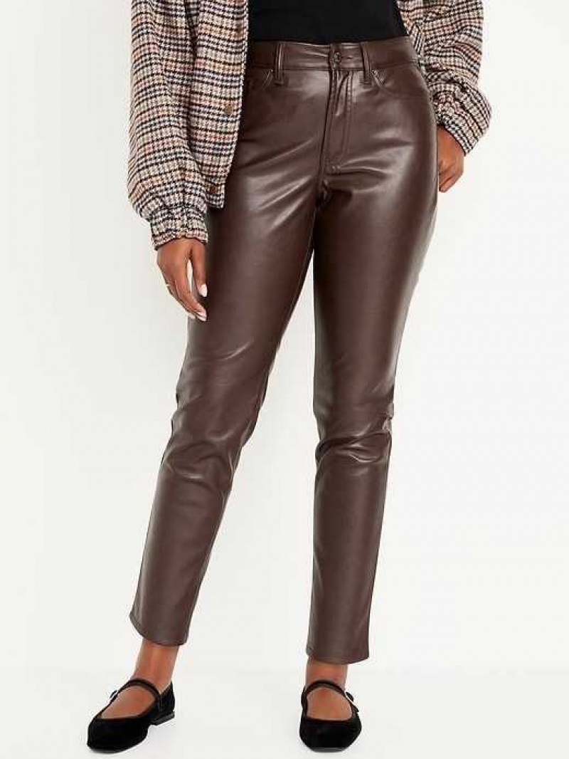 Old Navy High-Waisted OG Straight Faux-Leather Ankle Pants Brown | FGU419085