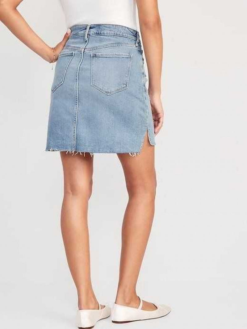 Old Navy High-Waisted OG Straight Mini Cut-Off Jean Skirt Light Distressed | TCW389764