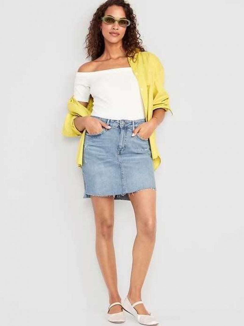 Old Navy High-Waisted OG Straight Mini Cut-Off Jean Skirt Light Distressed | TCW389764