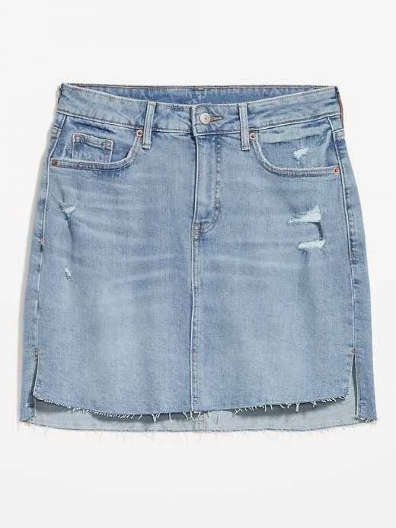 Old Navy High-Waisted OG Straight Mini Cut-Off Jean Skirt Light Distressed | TCW389764