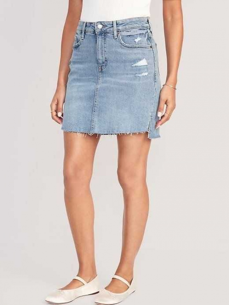 Old Navy High-Waisted OG Straight Mini Cut-Off Jean Skirt Light Distressed | TCW389764