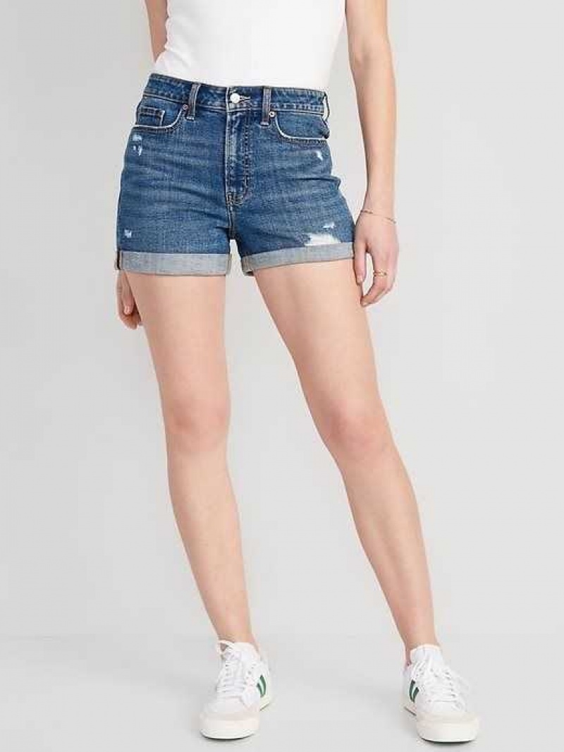 Old Navy High-Waisted O.G. Straight Ripped Jean Shorts Wash | GPO706841