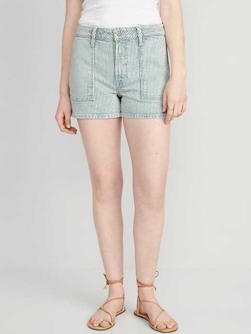 Old Navy High-Waisted OG Straight Utility Shorts Stripes | FAN627341