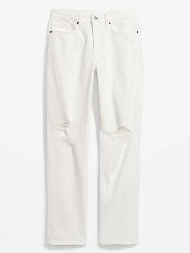 Old Navy High-Waisted OG Straight White-Wash Ripped Jeans White | VEU368147