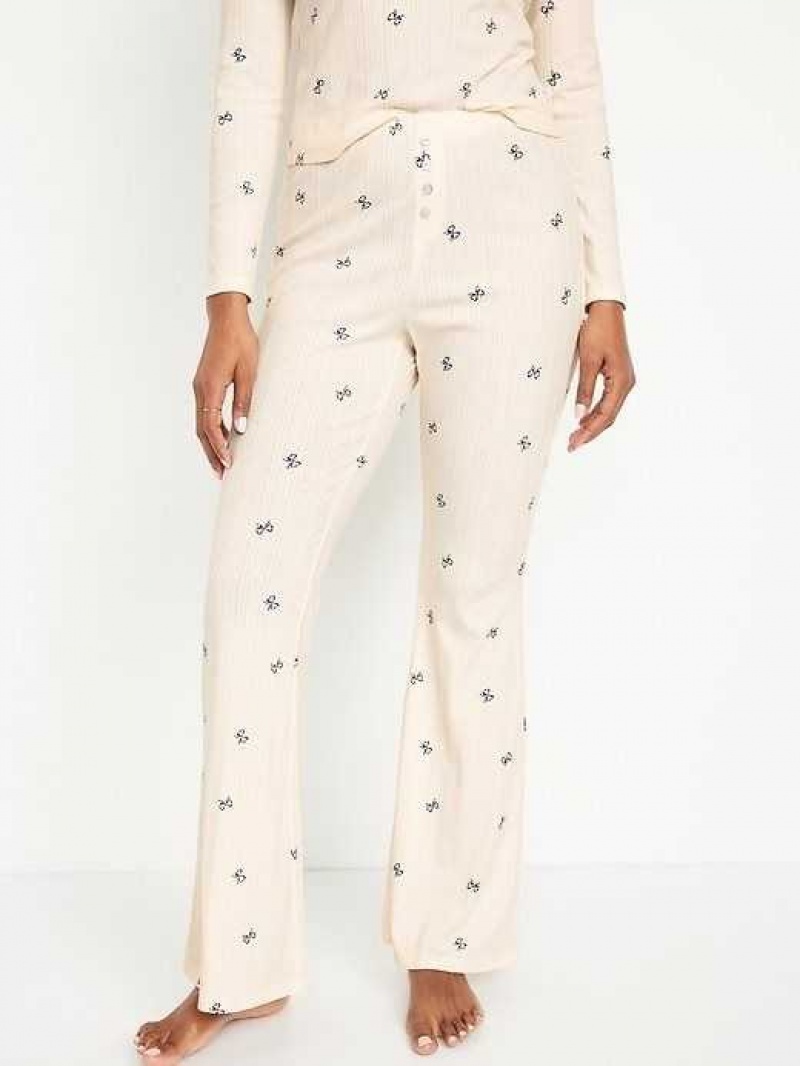 Old Navy High-Waisted Pointelle-Knit Flare Pajama Pants White / Black | GBJ540128