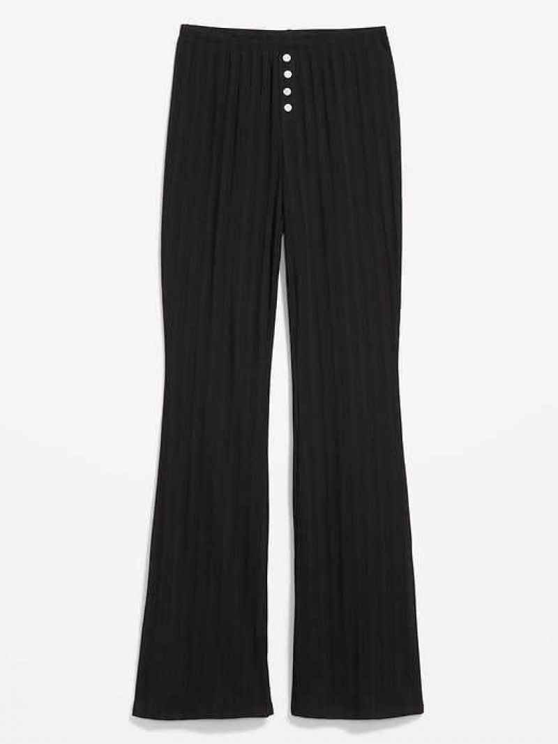 Old Navy High-Waisted Pointelle-Knit Flare Pajama Pants Black | FXW452986