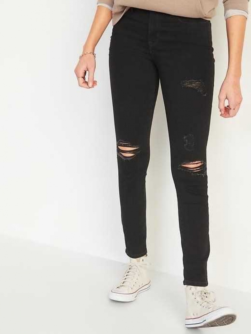 Old Navy High-Waisted Pop Icon Black Ripped Skinny Jeans Black | QPH103678