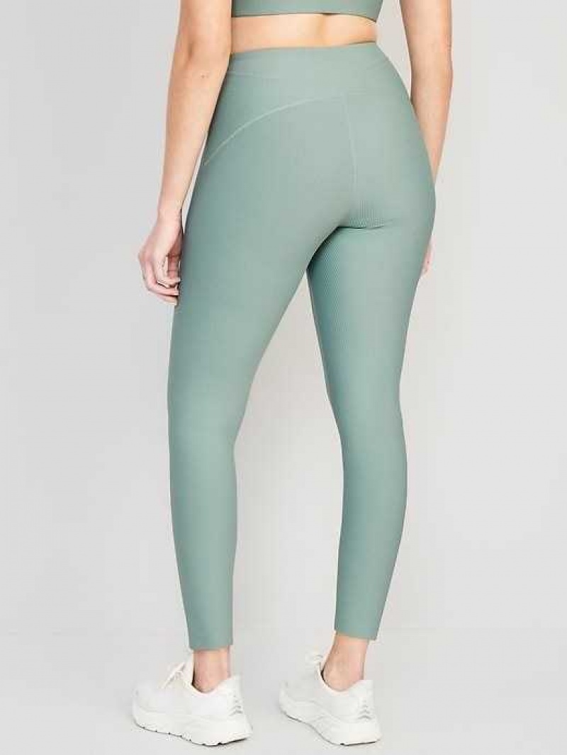 Old Navy High-Waisted PowerSoft 7/8 Mixed-Fabric Leggings Green | RCK817564