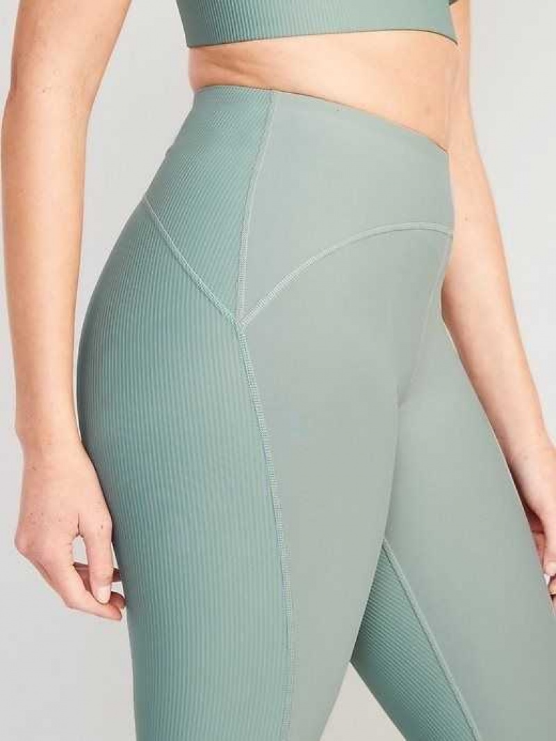 Old Navy High-Waisted PowerSoft 7/8 Mixed-Fabric Leggings Green | RCK817564