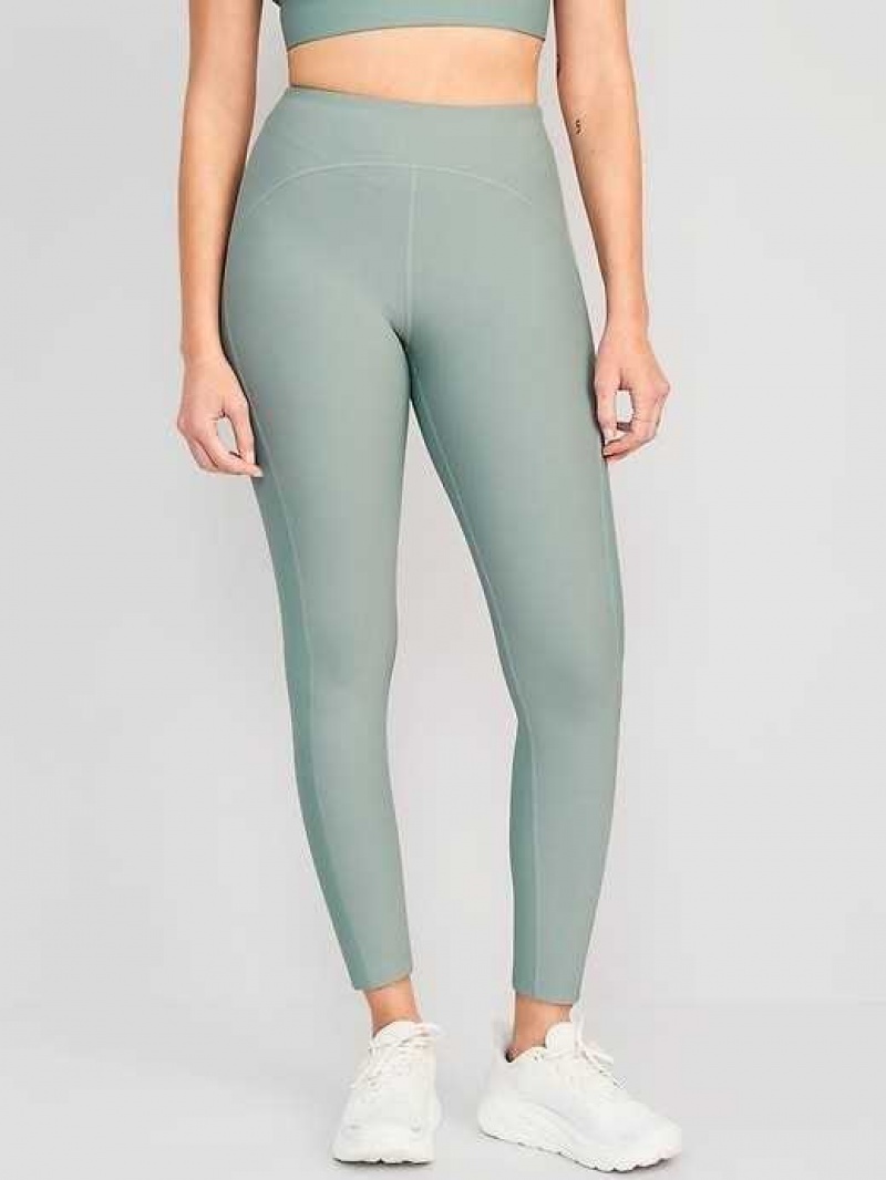 Old Navy High-Waisted PowerSoft 7/8 Mixed-Fabric Leggings Green | RCK817564