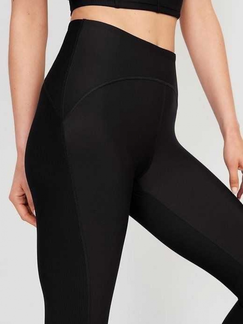 Old Navy High-Waisted PowerSoft 7/8 Mixed-Fabric Leggings Black | NFO567904