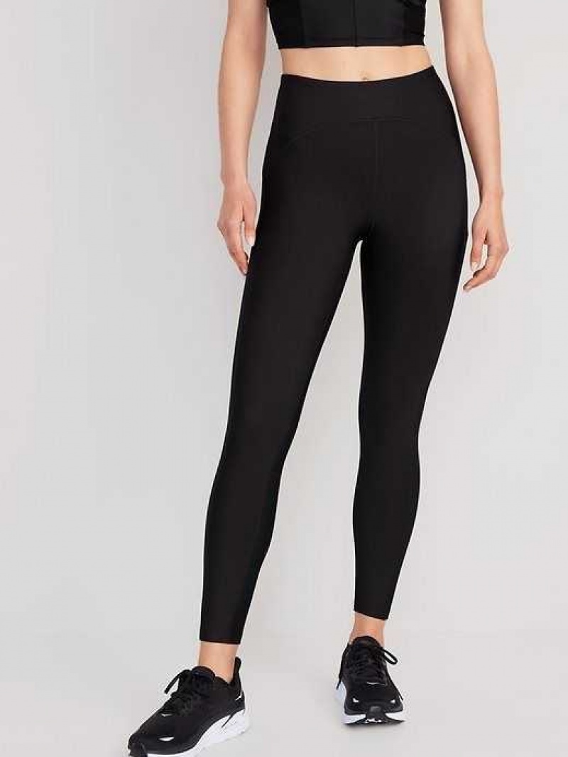 Old Navy High-Waisted PowerSoft 7/8 Mixed-Fabric Leggings Black | NFO567904