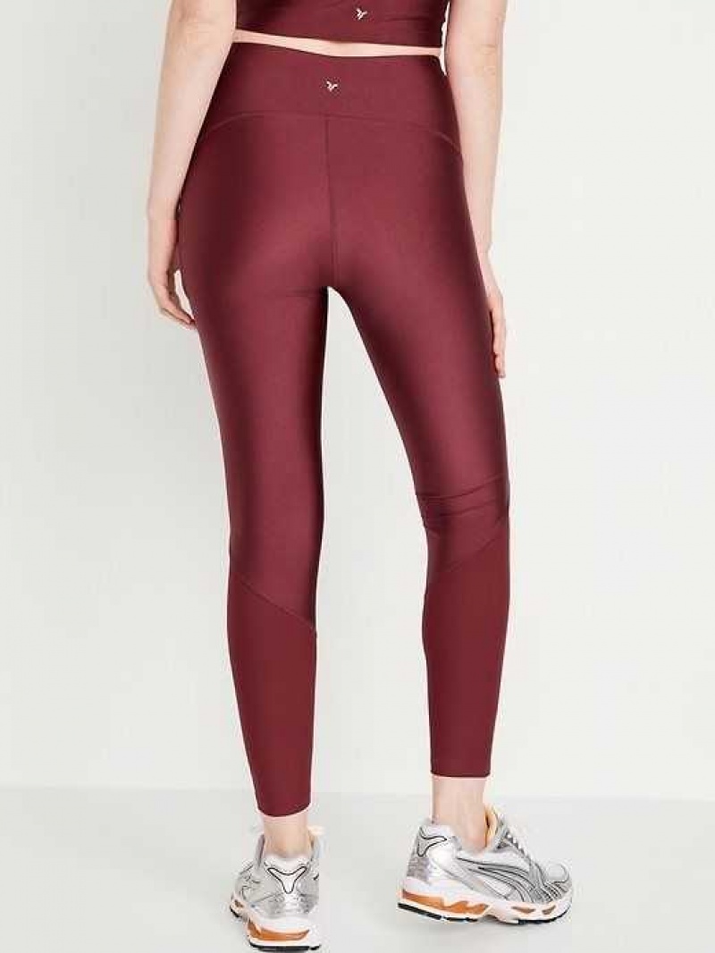 Old Navy High-Waisted PowerSoft 7/8 Shine Leggings Dark Red | UEB954026