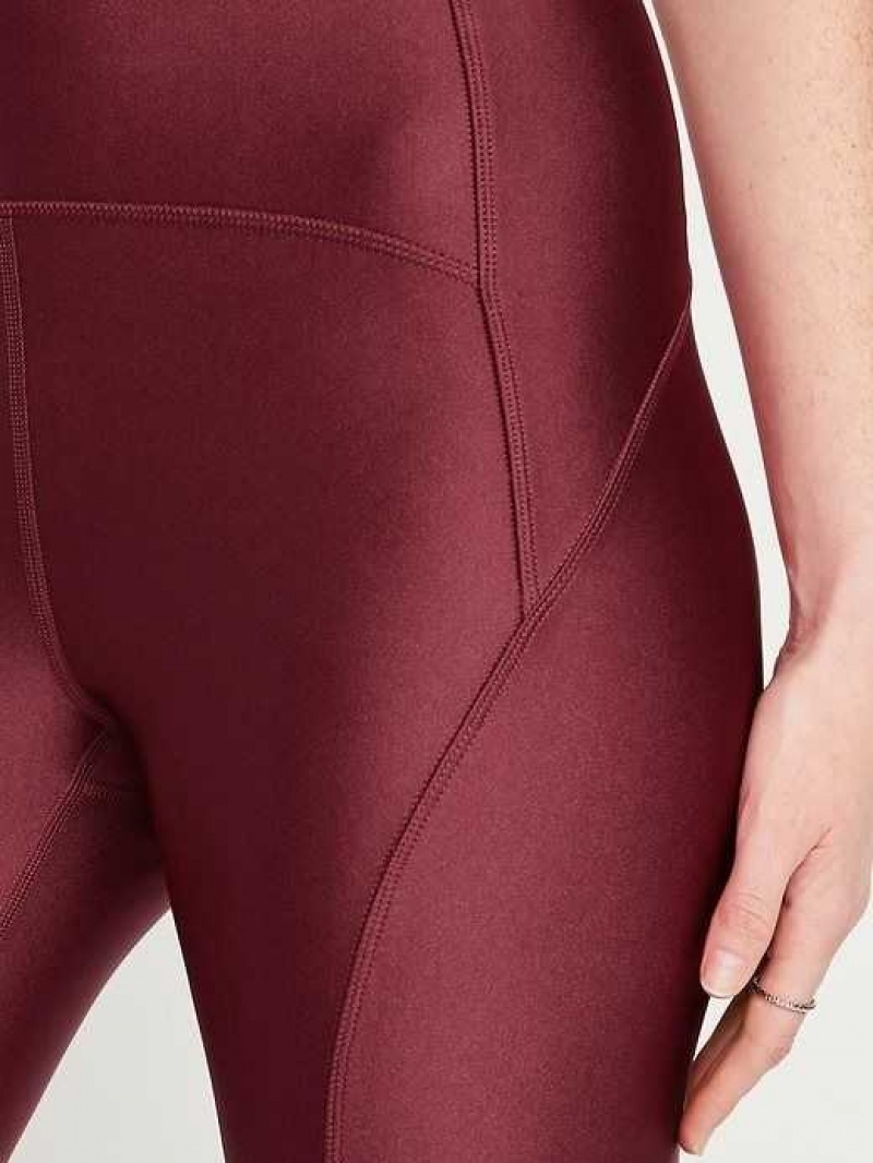 Old Navy High-Waisted PowerSoft 7/8 Shine Leggings Dark Red | UEB954026