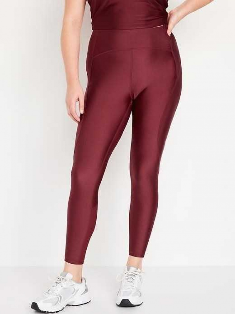 Old Navy High-Waisted PowerSoft 7/8 Shine Leggings Dark Red | UEB954026