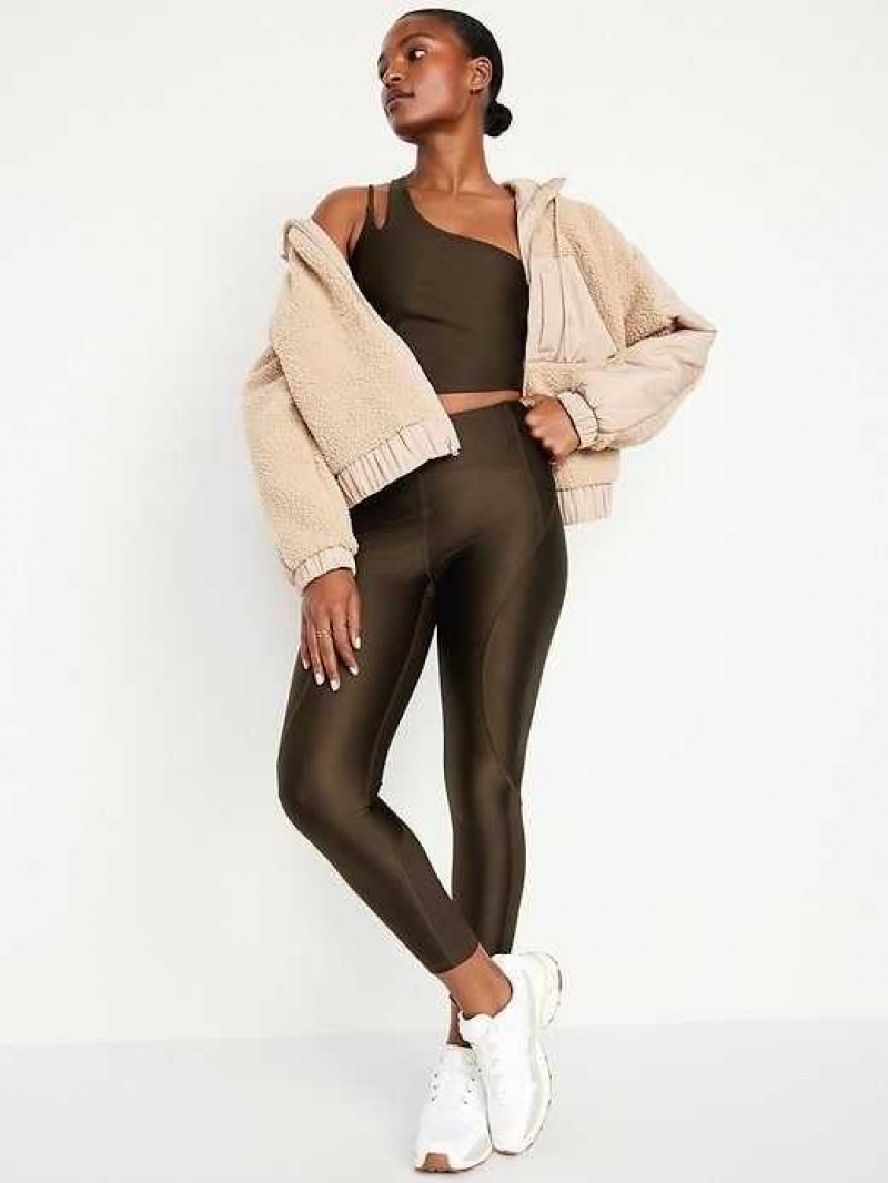 Old Navy High-Waisted PowerSoft 7/8 Shine Leggings Coffee | LFN619285