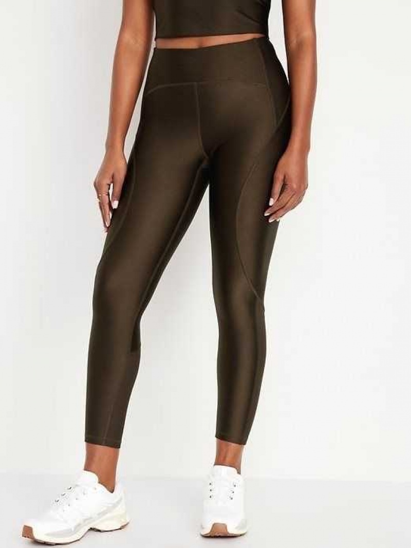 Old Navy High-Waisted PowerSoft 7/8 Shine Leggings Coffee | LFN619285