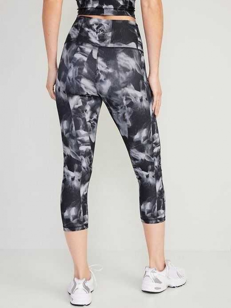 Old Navy High-Waisted PowerSoft Crop Leggings Black Grey | GJZ197820