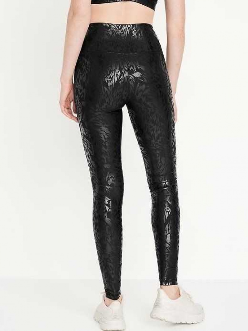 Old Navy High-Waisted PowerSoft Foil-Print Leggings Black | XNE934627