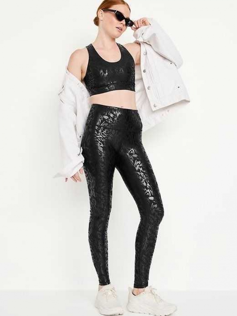 Old Navy High-Waisted PowerSoft Foil-Print Leggings Black | XNE934627