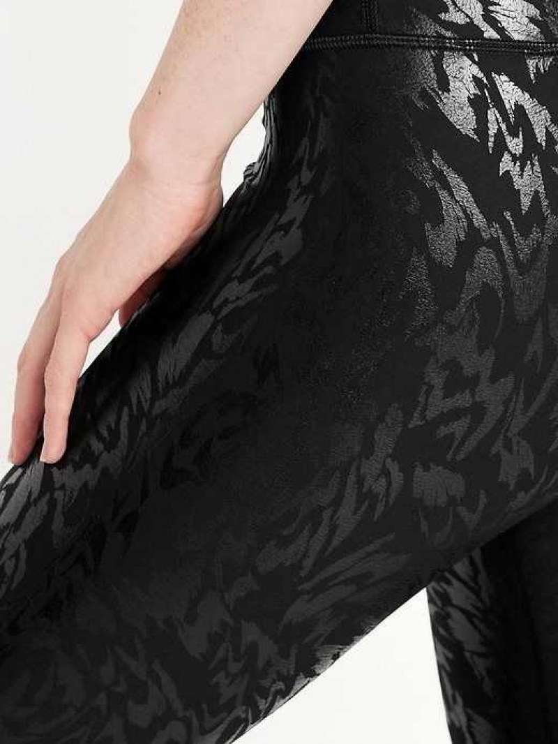 Old Navy High-Waisted PowerSoft Foil-Print Leggings Black | XNE934627