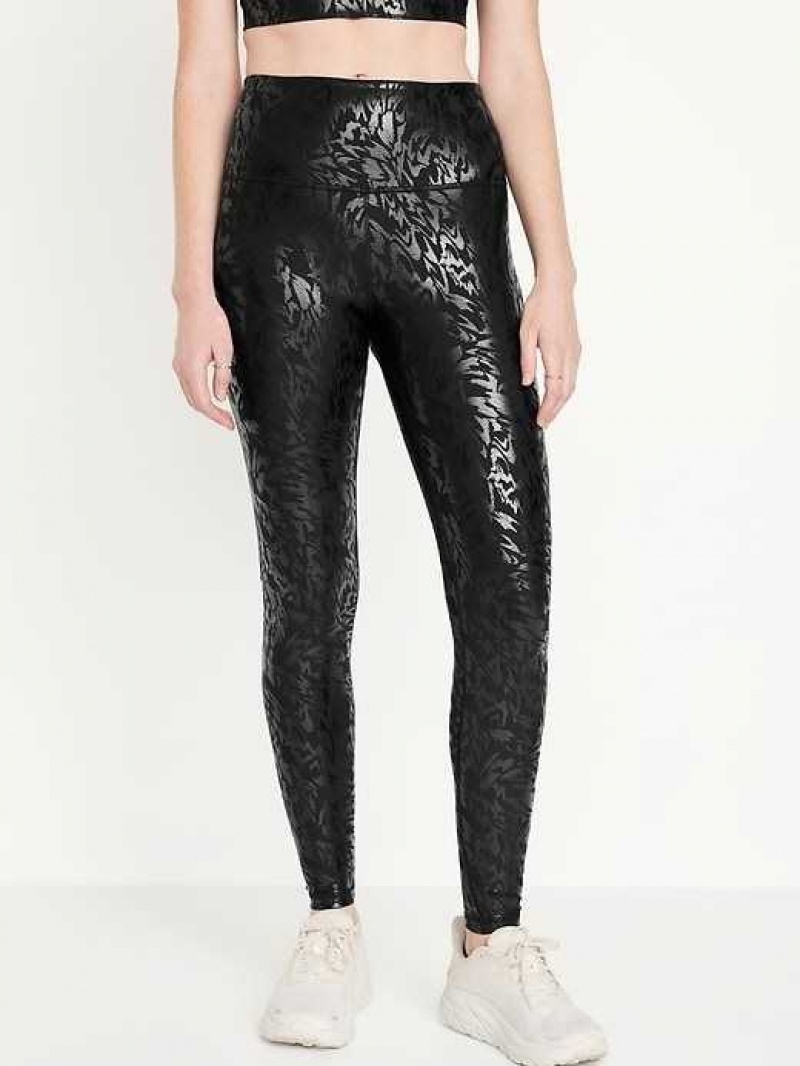 Old Navy High-Waisted PowerSoft Foil-Print Leggings Black | XNE934627