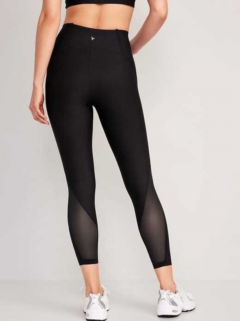 Old Navy High-Waisted PowerSoft Mesh-Panel 7/8 Leggings Black | OEI137540