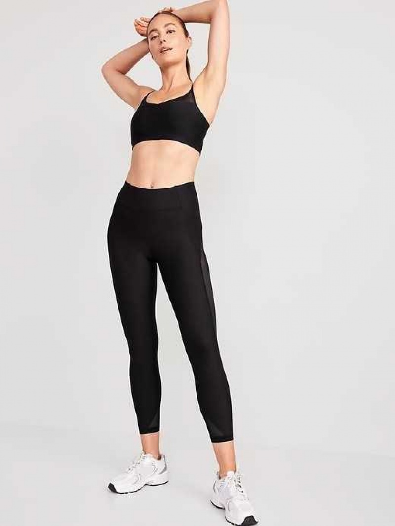 Old Navy High-Waisted PowerSoft Mesh-Panel 7/8 Leggings Black | OEI137540