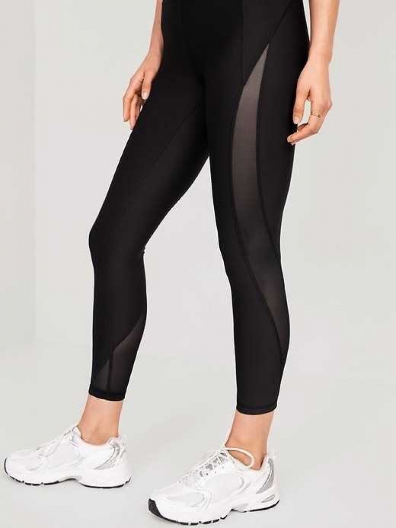 Old Navy High-Waisted PowerSoft Mesh-Panel 7/8 Leggings Black | OEI137540