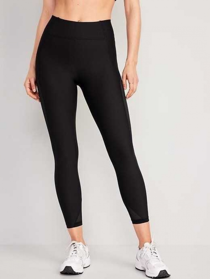 Old Navy High-Waisted PowerSoft Mesh-Panel 7/8 Leggings Black | OEI137540