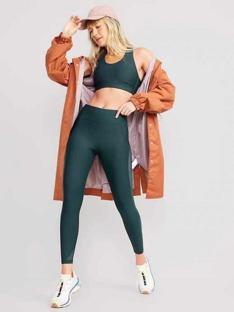 Old Navy High-Waisted PowerSoft Mesh-Panel 7/8 Leggings Deep Green | KSA692318