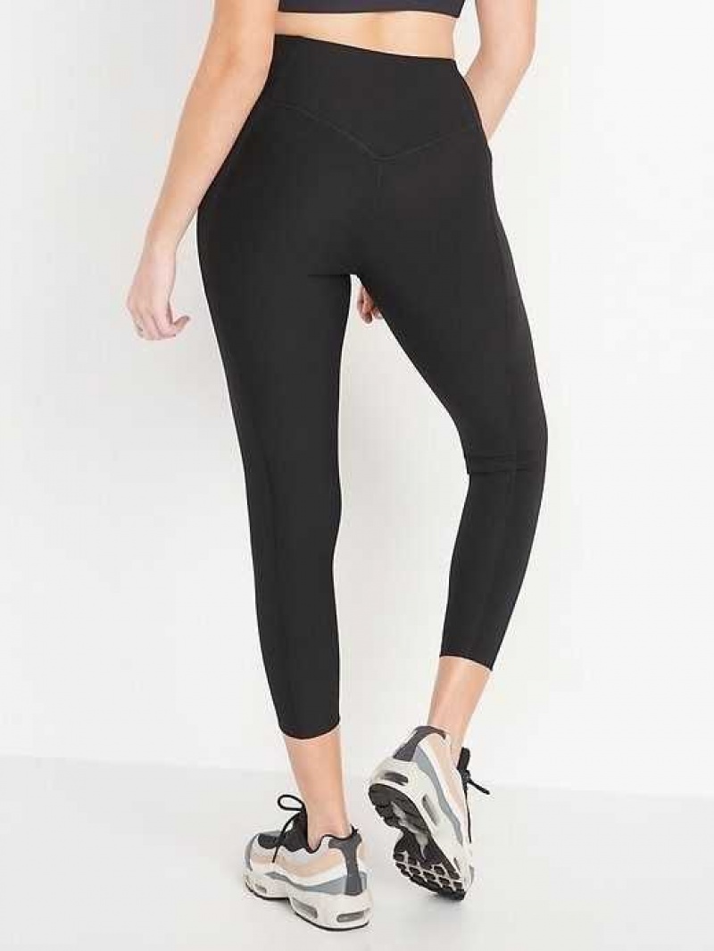 Old Navy High-Waisted PowerSoft Rib-Knit Side-Pocket 7/8-Length Leggings Black | PUS024957