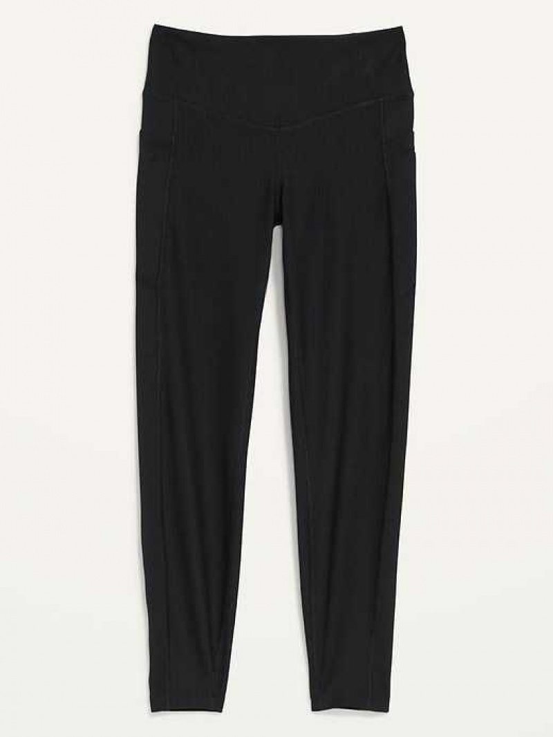 Old Navy High-Waisted PowerSoft Rib-Knit Side-Pocket 7/8-Length Leggings Black | PUS024957