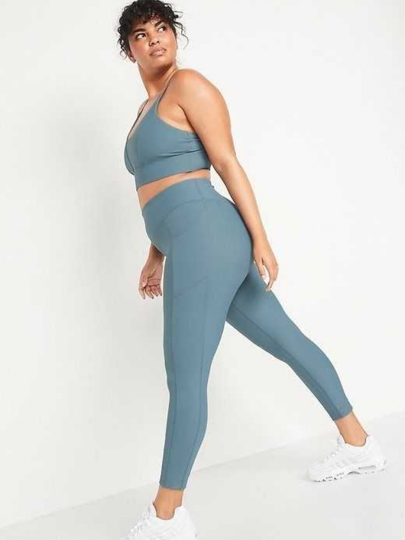 Old Navy High-Waisted PowerSoft Rib-Knit Side-Pocket 7/8-Length Leggings Ocean Shale | NDB962351