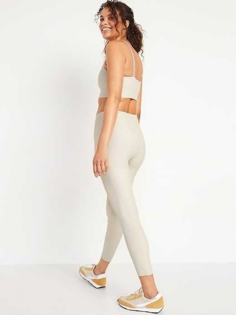 Old Navy High-Waisted PowerSoft Rib-Knit Side-Pocket 7/8-Length Leggings Beige | DKU421760