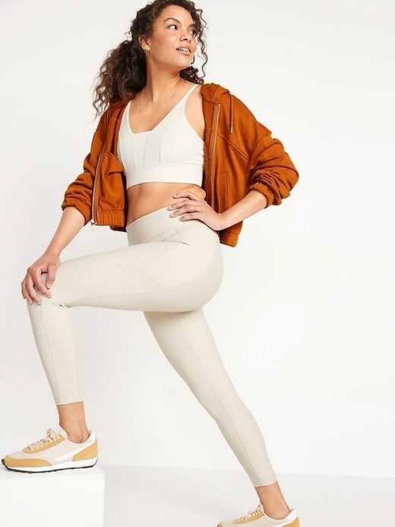 Old Navy High-Waisted PowerSoft Rib-Knit Side-Pocket 7/8-Length Leggings Beige | DKU421760