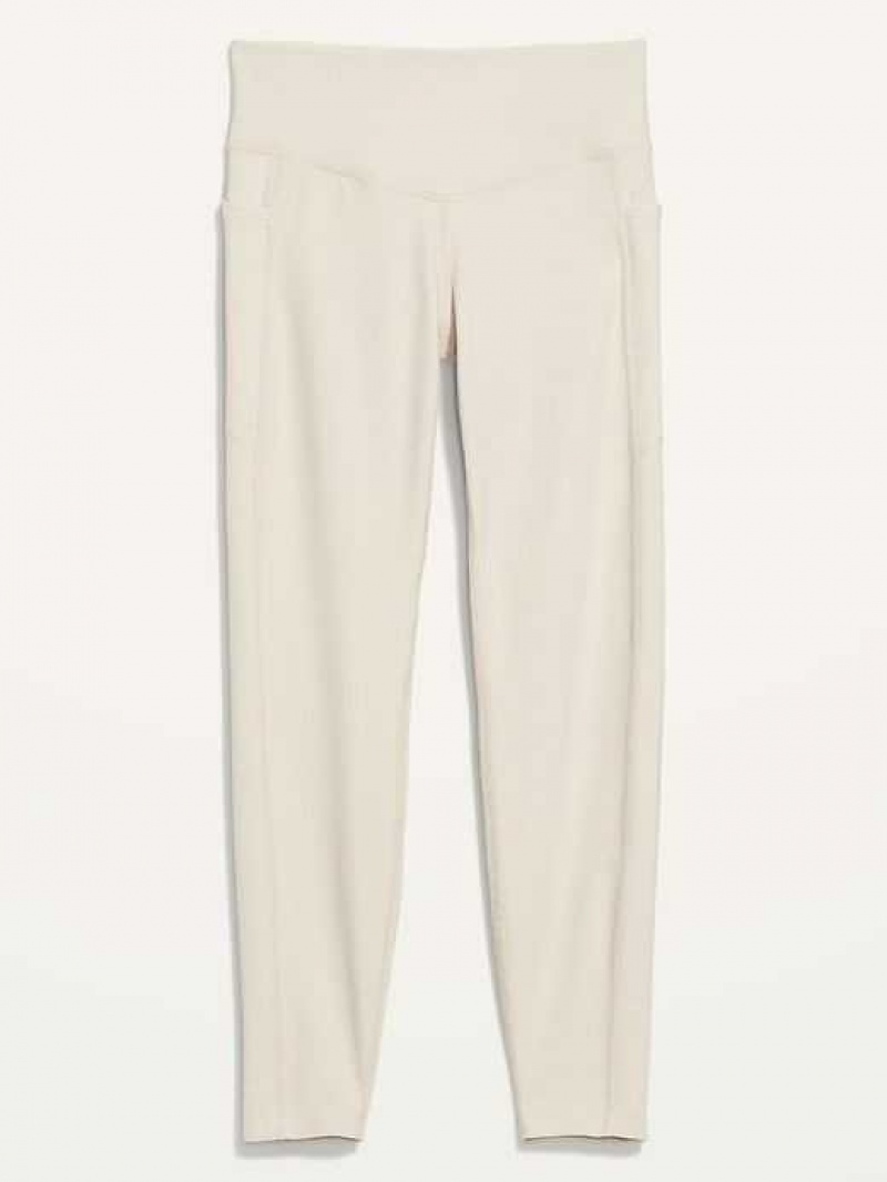 Old Navy High-Waisted PowerSoft Rib-Knit Side-Pocket 7/8-Length Leggings Beige | DKU421760