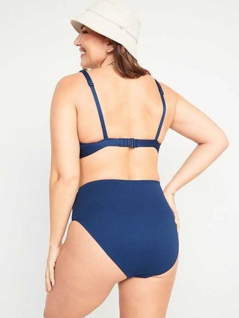 Old Navy High-Waisted Printed French-Cut Bikini Swim Bottoms Navy | BQH983527