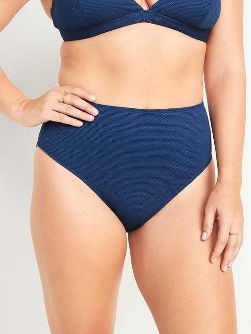 Old Navy High-Waisted Printed French-Cut Bikini Swim Bottoms Navy | BQH983527