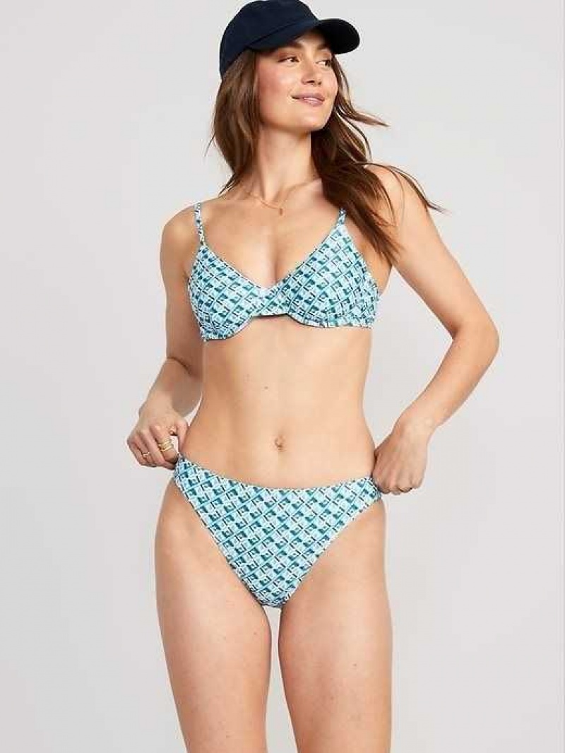 Old Navy High-Waisted Printed French-Cut Bikini Swim Bottoms Blue | BMP213049