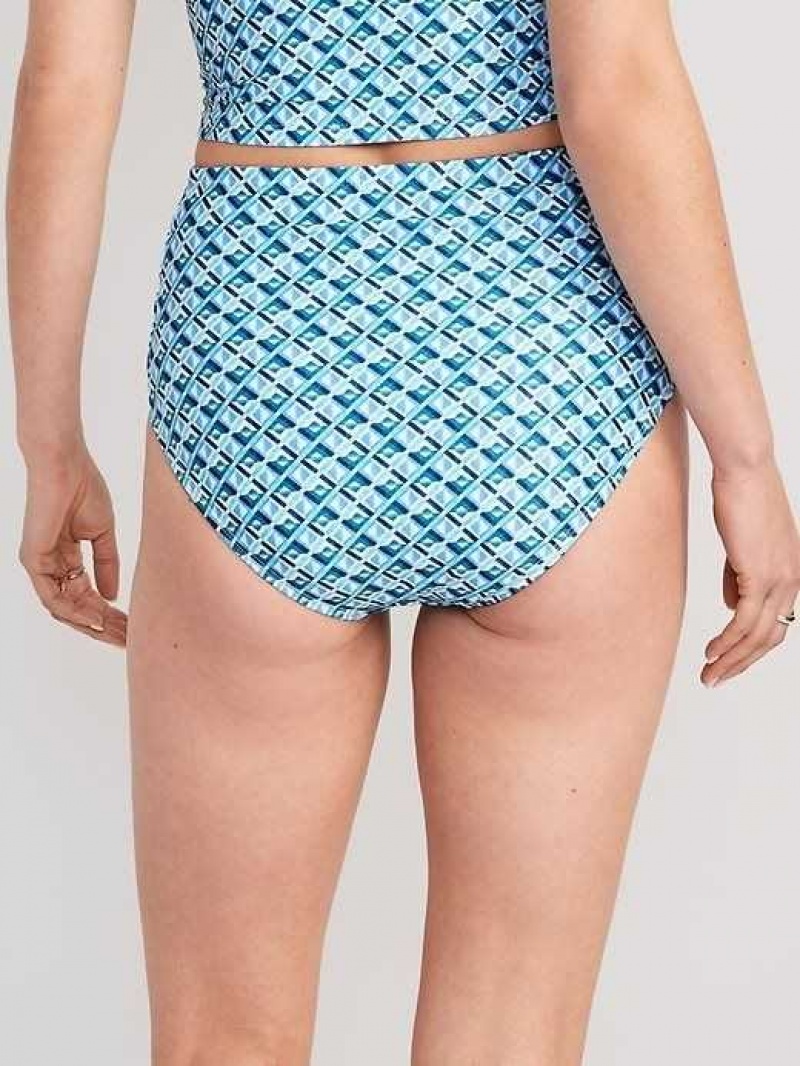 Old Navy High-Waisted Printed Ruched Bikini Swim Bottoms Blue | TVE984273