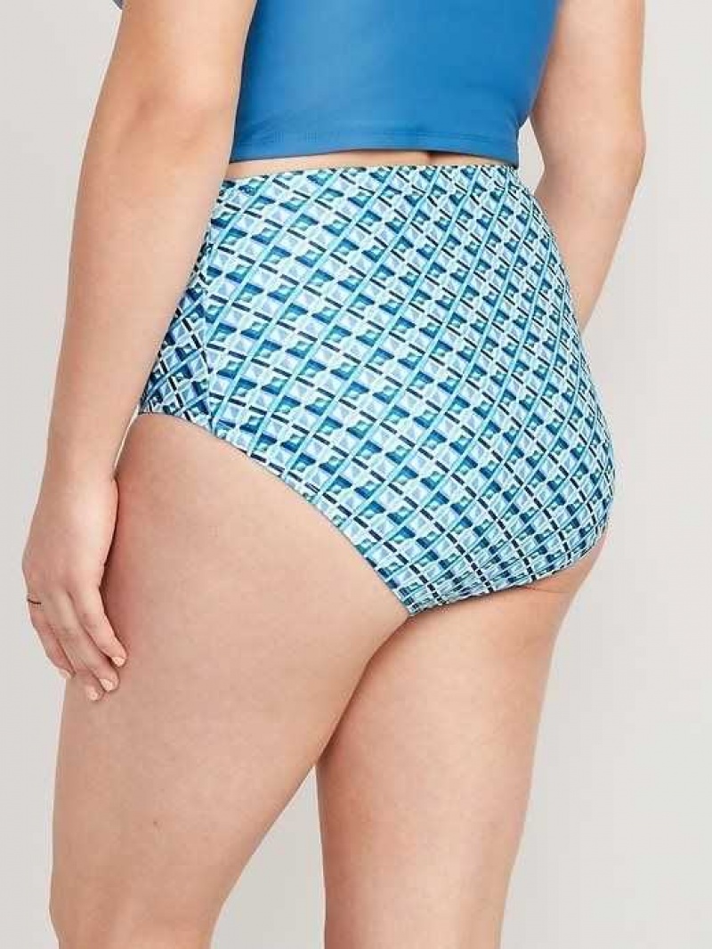 Old Navy High-Waisted Printed Ruched Bikini Swim Bottoms Blue | TVE984273