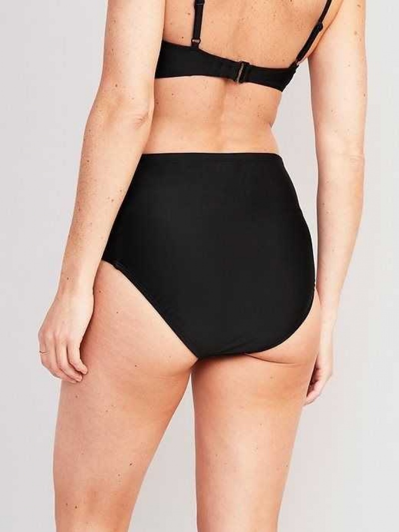 Old Navy High-Waisted Printed Ruched Bikini Swim Bottoms Black | QOM490637