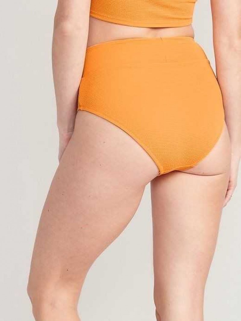 Old Navy High-Waisted Pucker Classic Bikini Swim Bottoms Wild Papaya | RVA760529