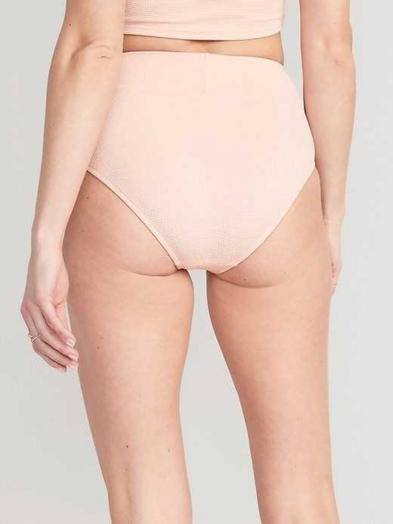 Old Navy High-Waisted Pucker Classic Bikini Swim Bottoms Pink | MTE815742