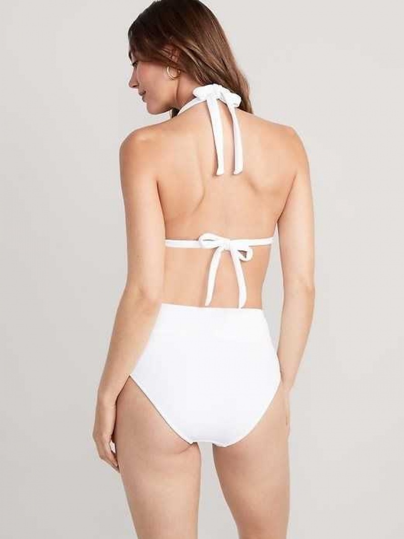 Old Navy High-Waisted Pucker Classic Bikini Swim Bottoms White | KBG403582