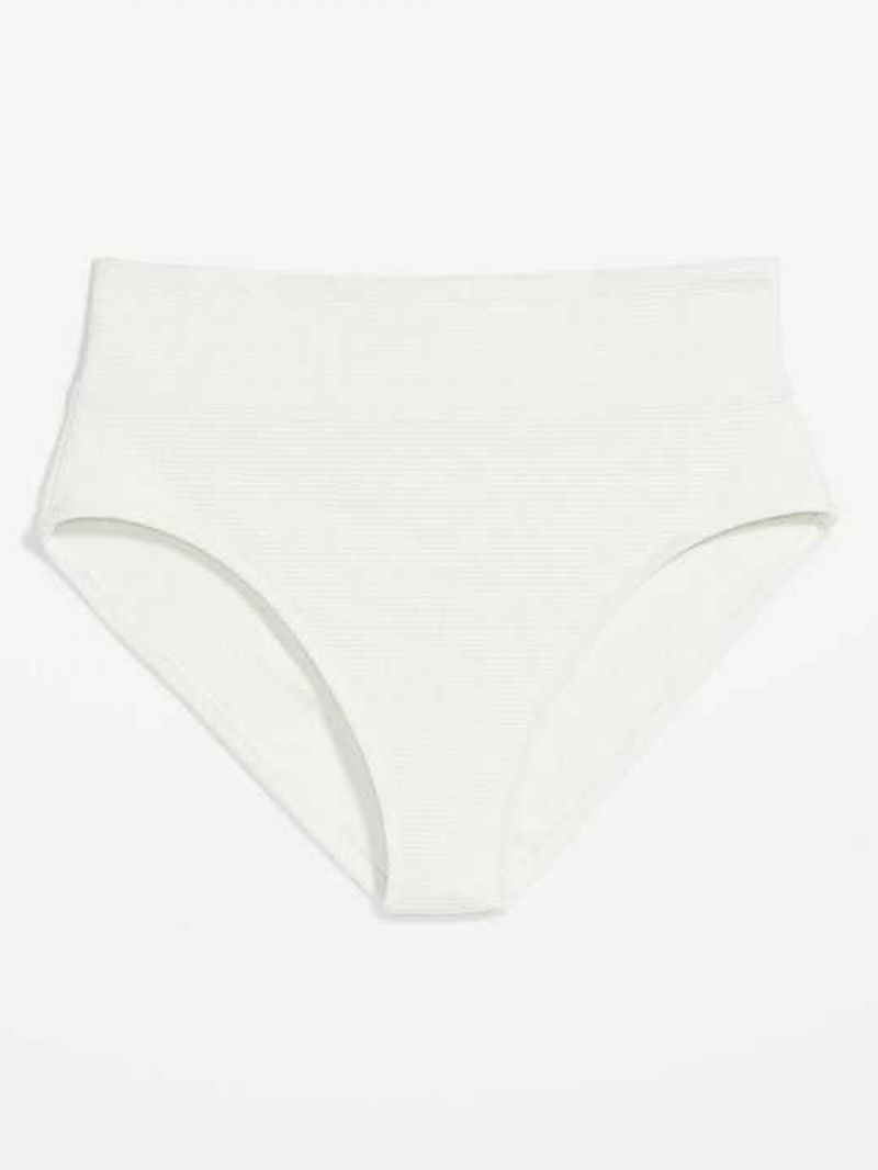 Old Navy High-Waisted Pucker Classic Bikini Swim Bottoms White | KBG403582