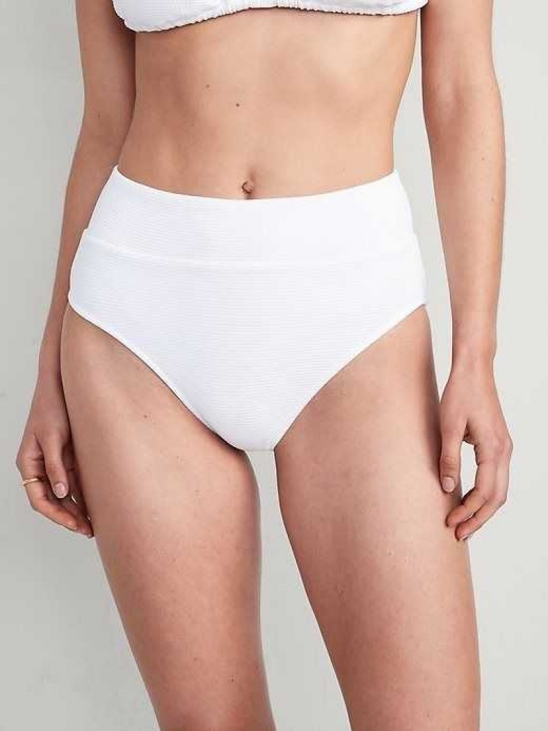 Old Navy High-Waisted Pucker Classic Bikini Swim Bottoms White | KBG403582