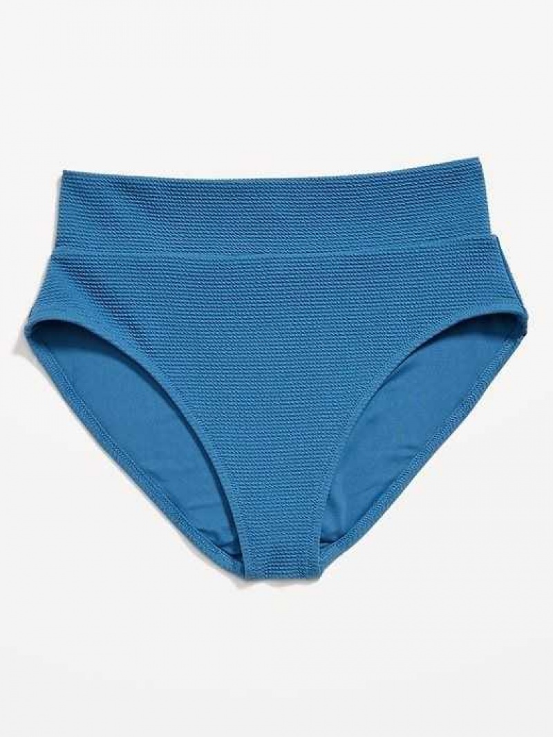 Old Navy High-Waisted Pucker Classic Bikini Swim Bottoms Blue | IAZ420786