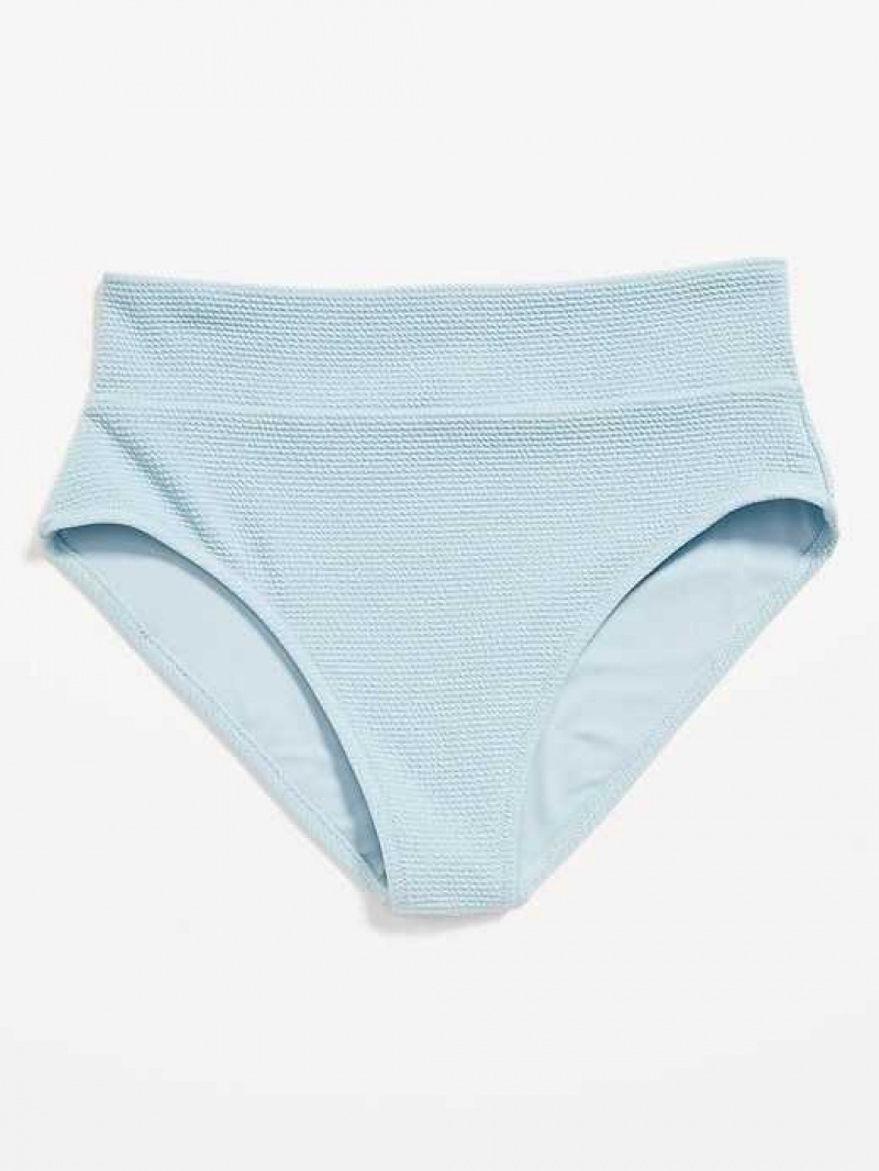 Old Navy High-Waisted Pucker Classic Bikini Swim Bottoms Blue | VTU183962